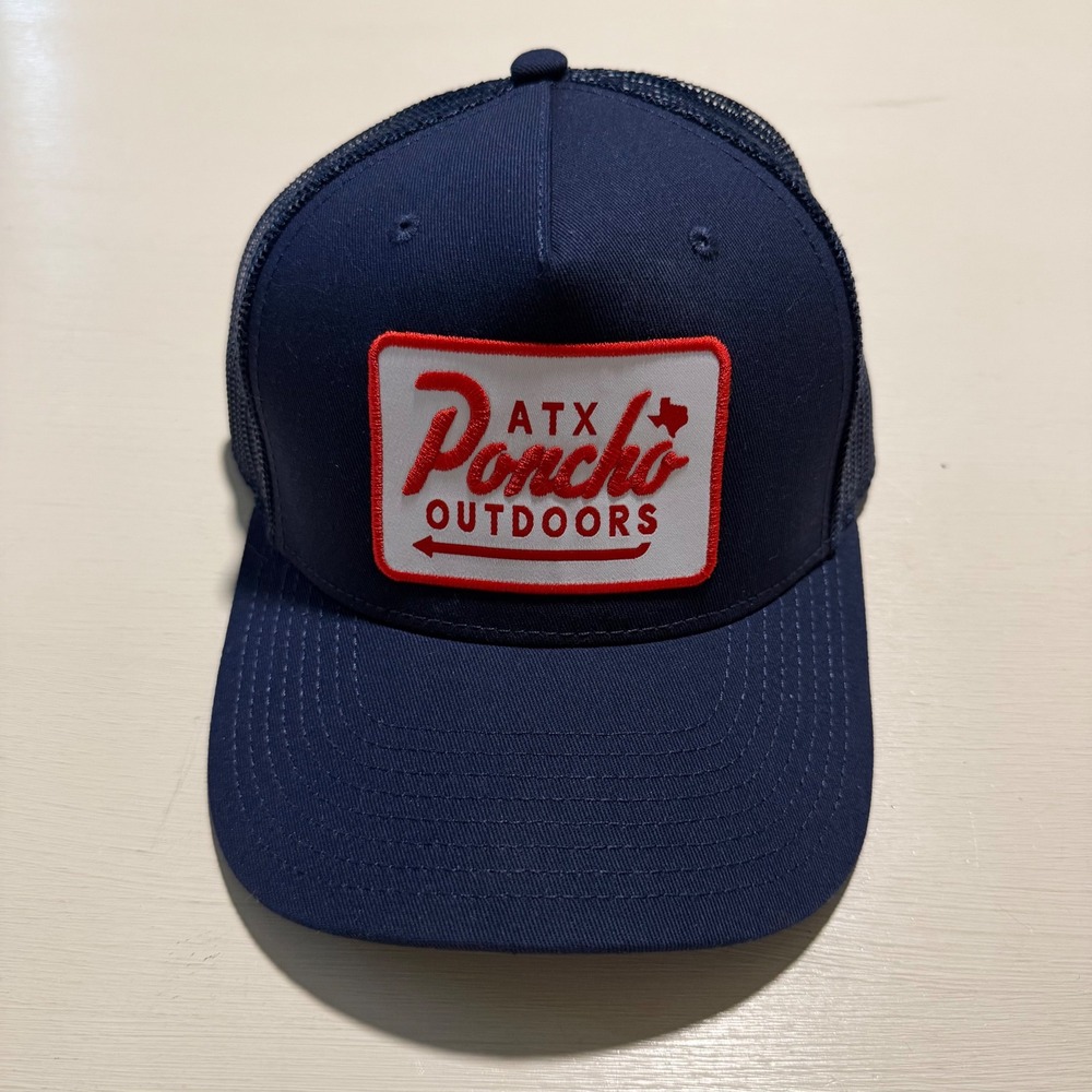 Poncho Outdoors ATX Trucker Hat Navy Blue Mesh Snapback Cap